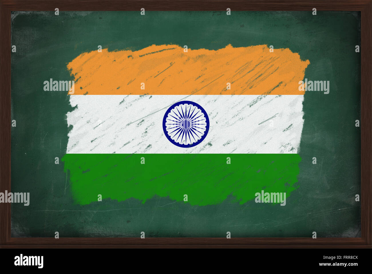 India flag painted with color chalk on old blackboard Stock Photo