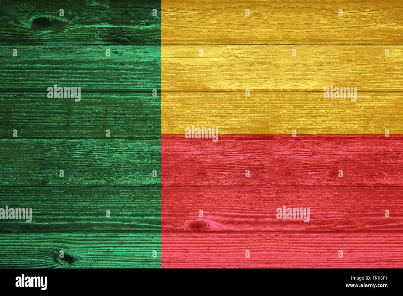 Benin Flag painted on old wood plank background Stock Photo - Alamy