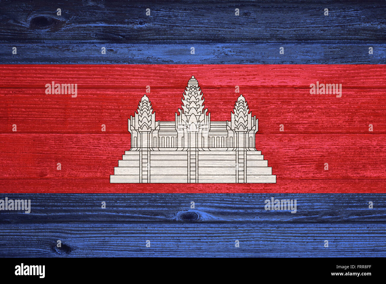 Cambodia Flag painted on old wood plank background Stock Photo - Alamy