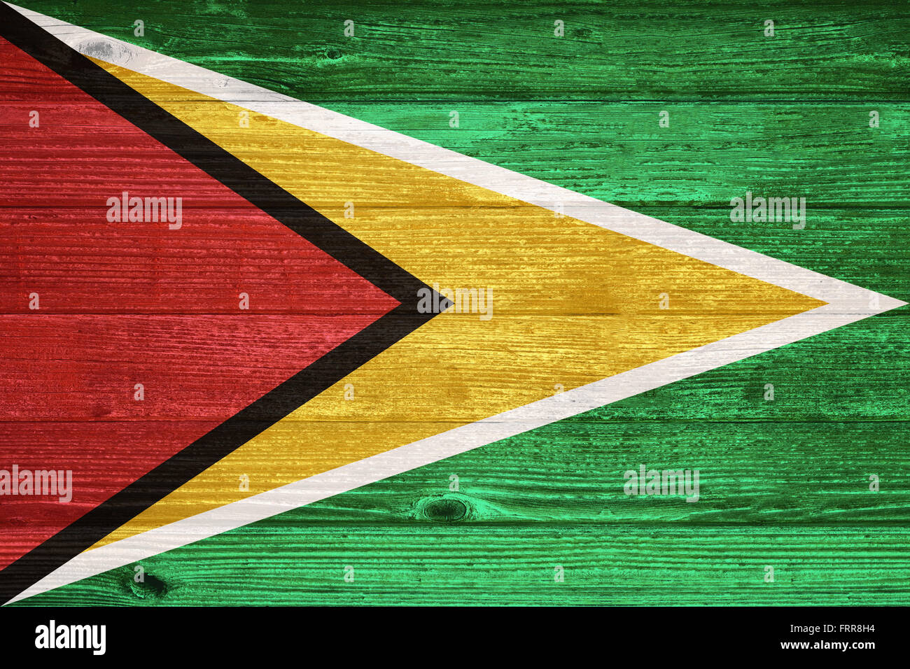Guayana Flag painted on old wood plank background Stock Photo