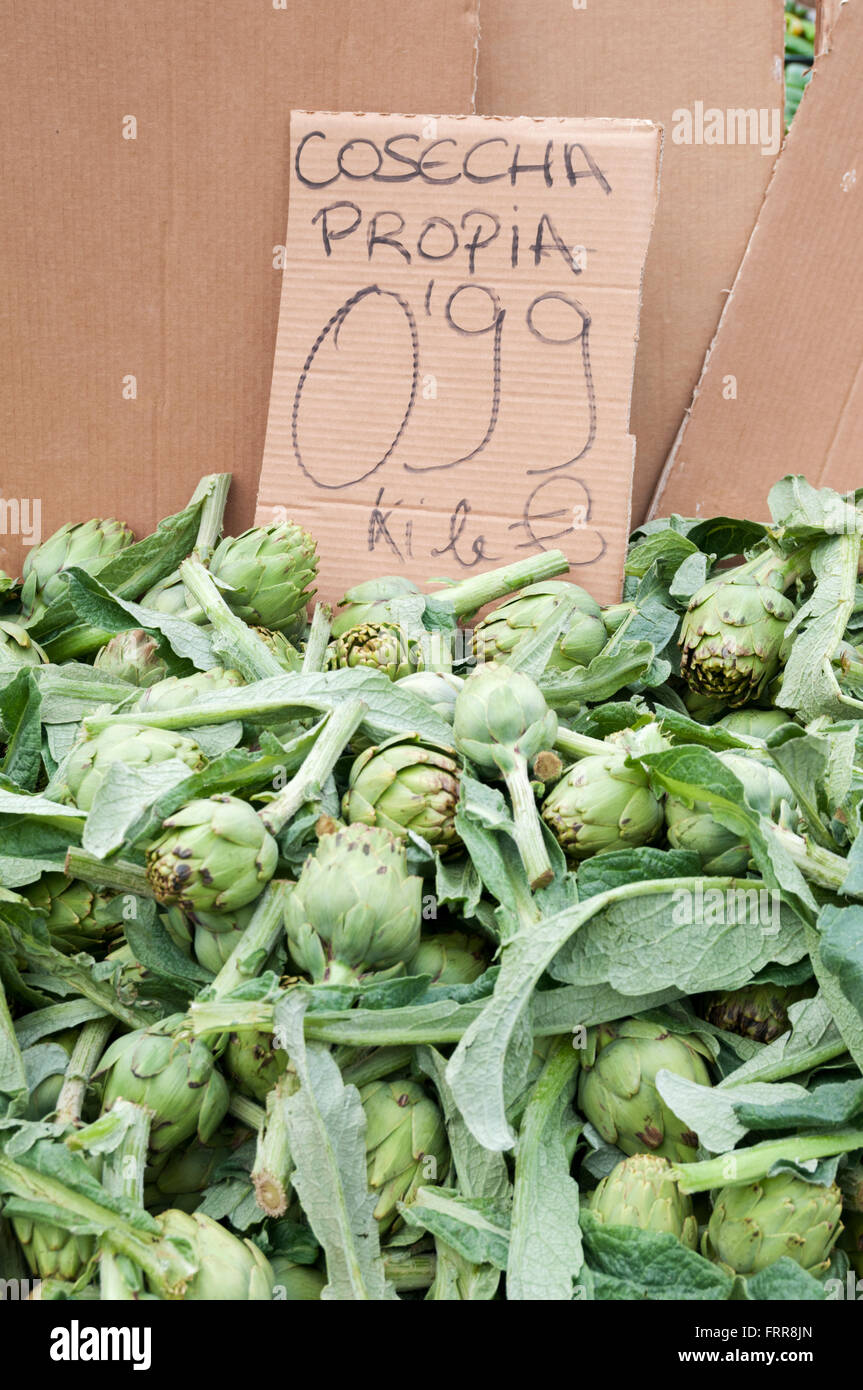 Globe artichoke/ alcachofa for sale at a market in Spain Stock Photo