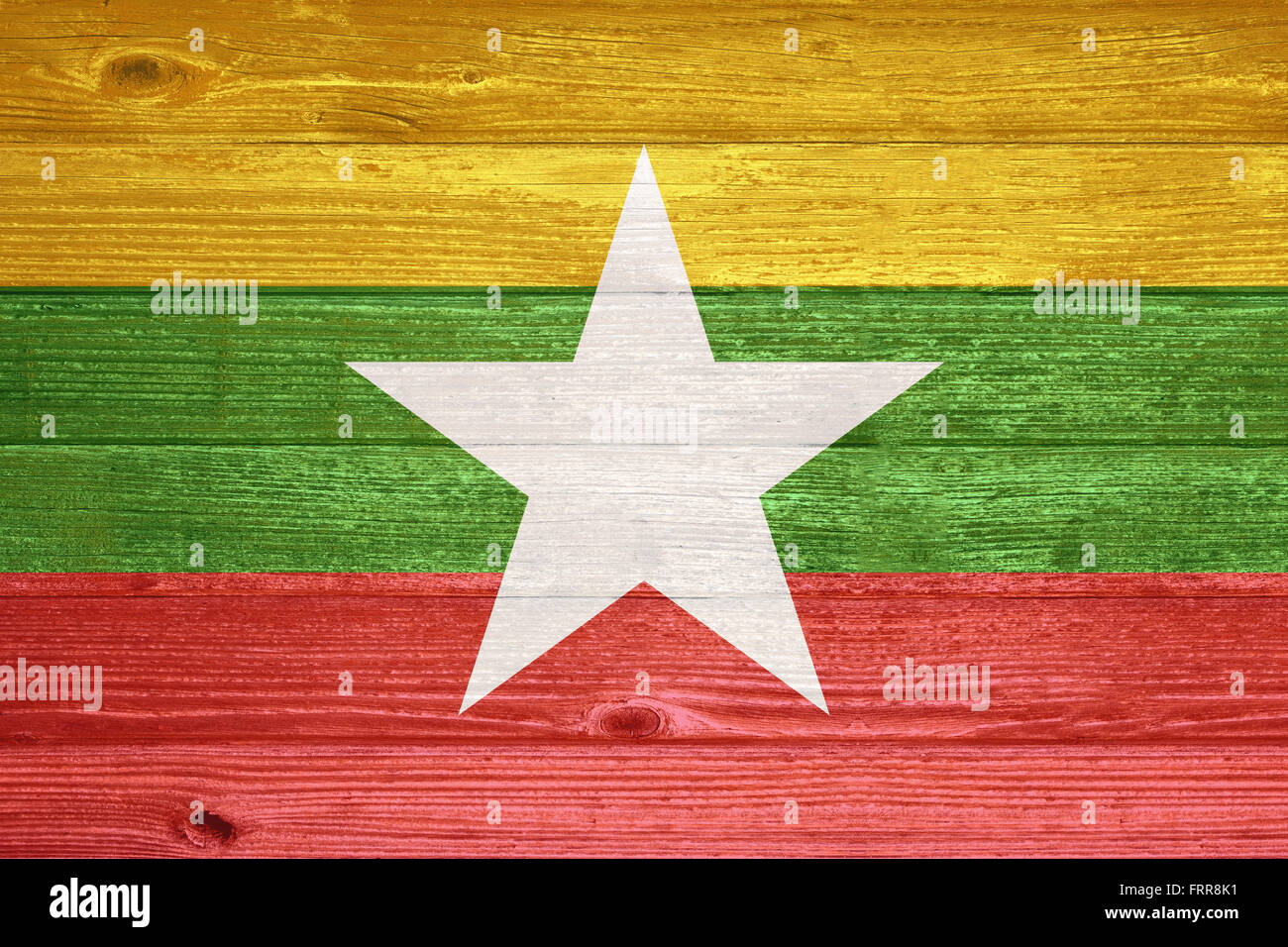 Myanmar Flag painted on old wood plank background Stock Photo - Alamy