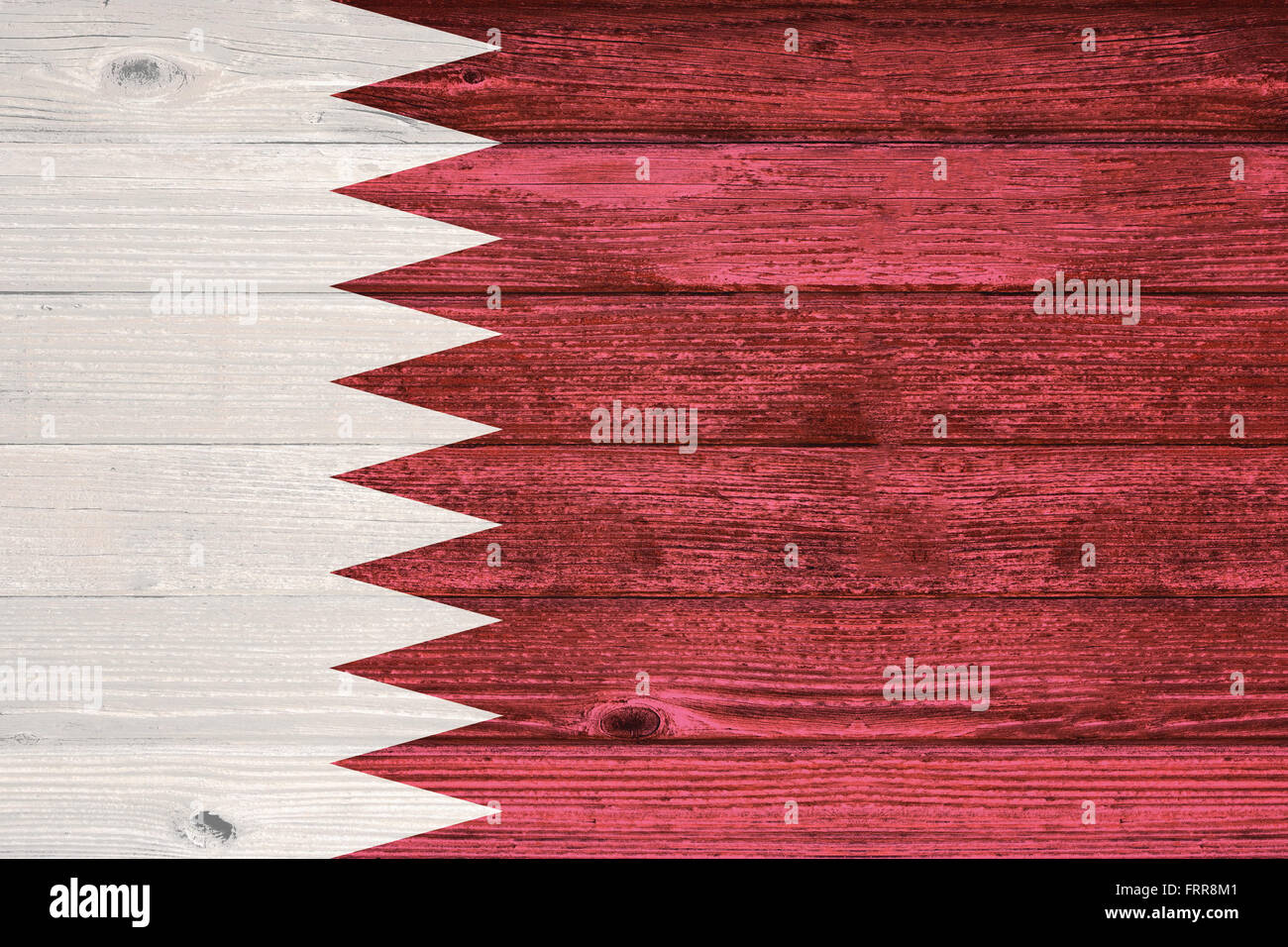 Qatar Flag painted on old wood plank background Stock Photo Alamy