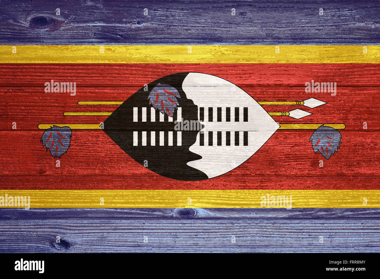 Swaziland Flag painted on old wood plank background Stock Photo - Alamy