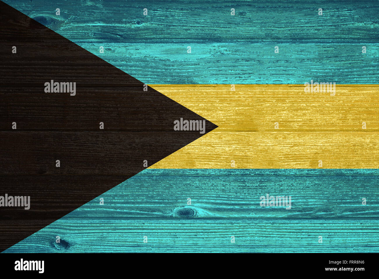 Bahamas Flag painted on old wood plank background Stock Photo - Alamy