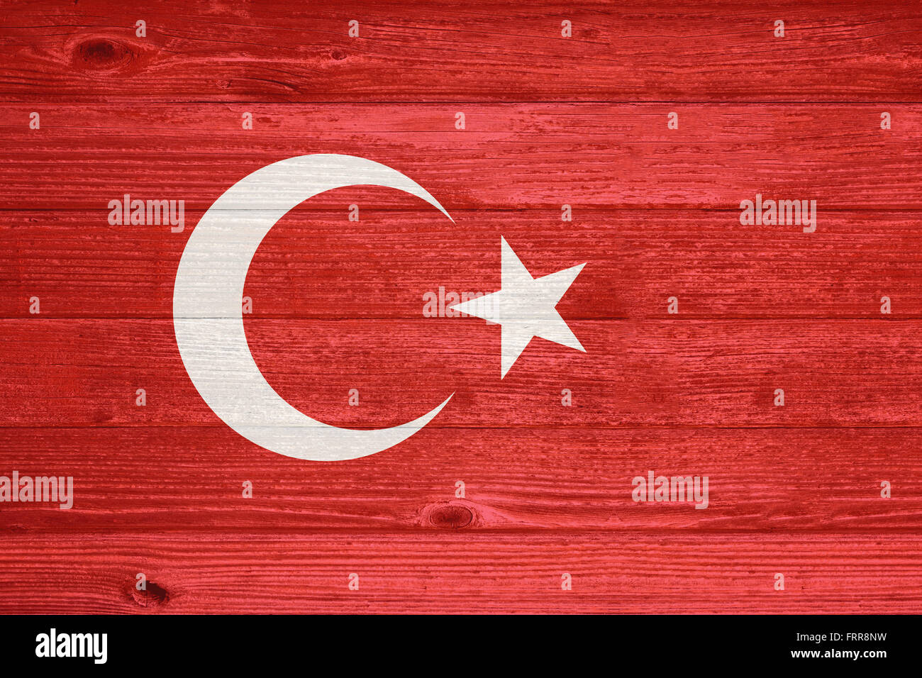 Turkey Flag painted on old wood plank background Stock Photo