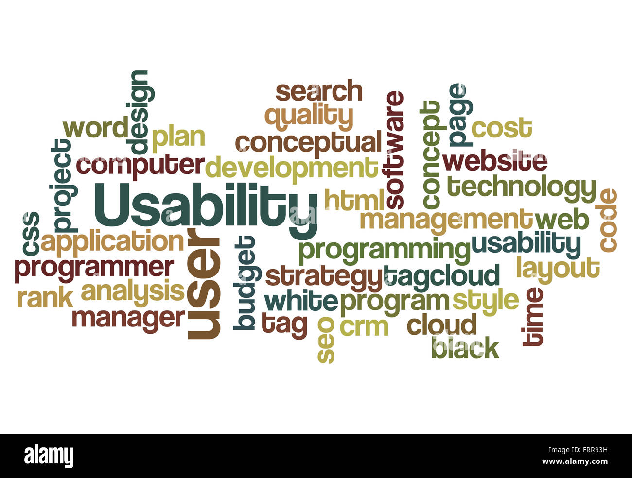 usability user project application concept word cloud on white Stock Photo