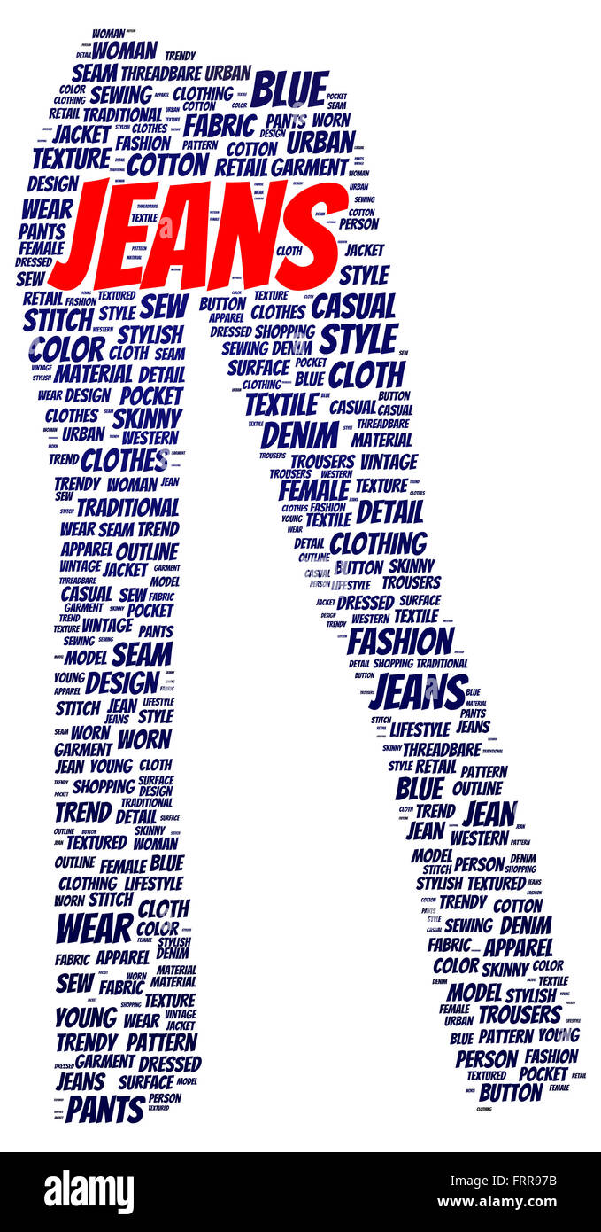 Jeans word cloud shape concept Stock Photo - Alamy