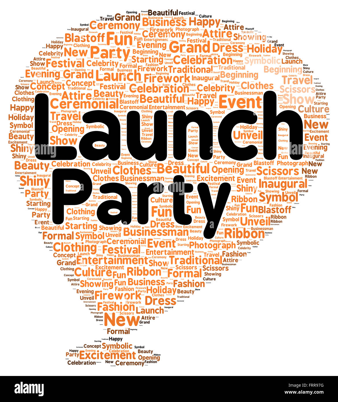 Launch party word cloud shape concept Stock Photo Alamy