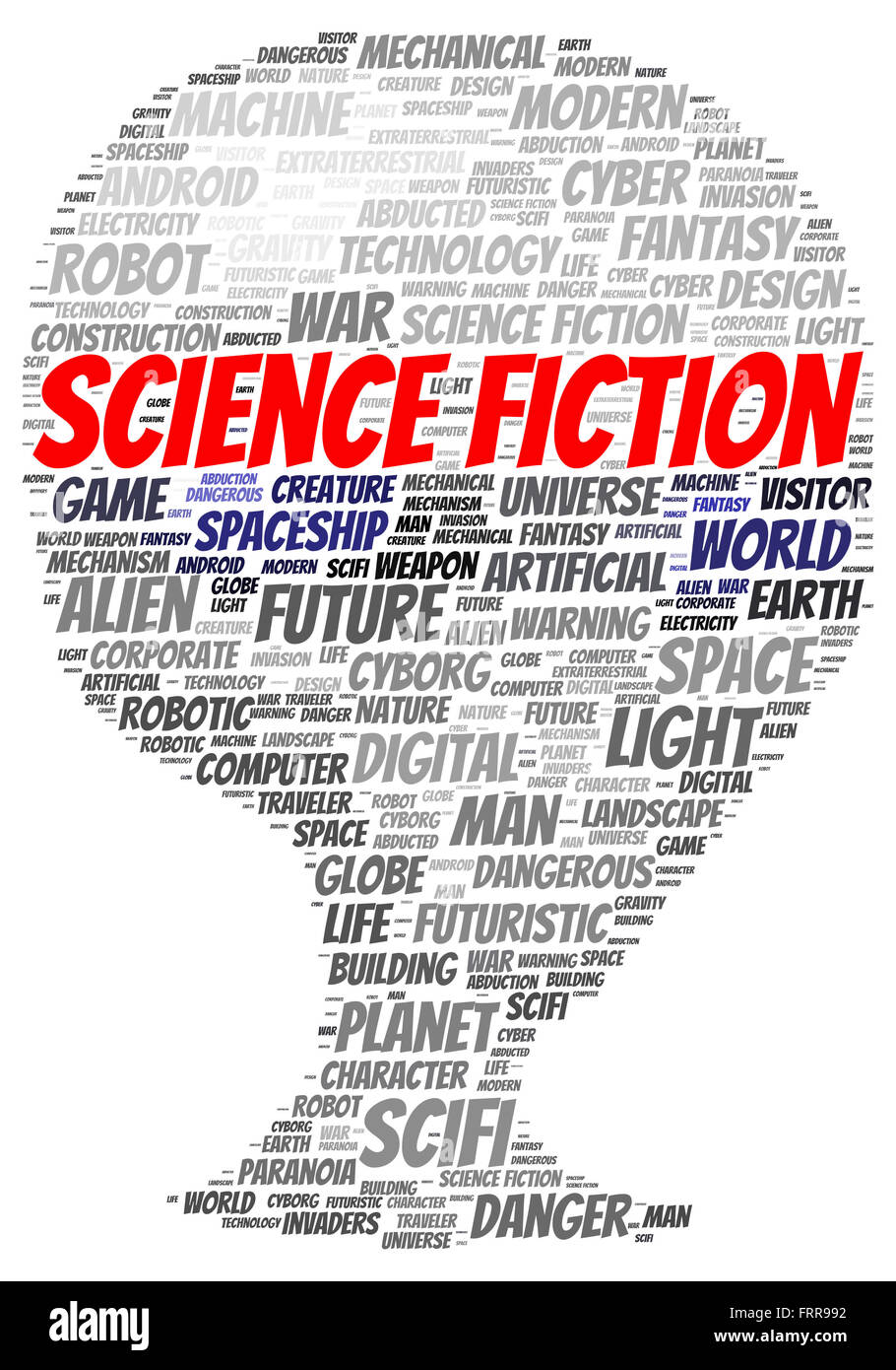 Science fiction word cloud shape concept Stock Photo Alamy