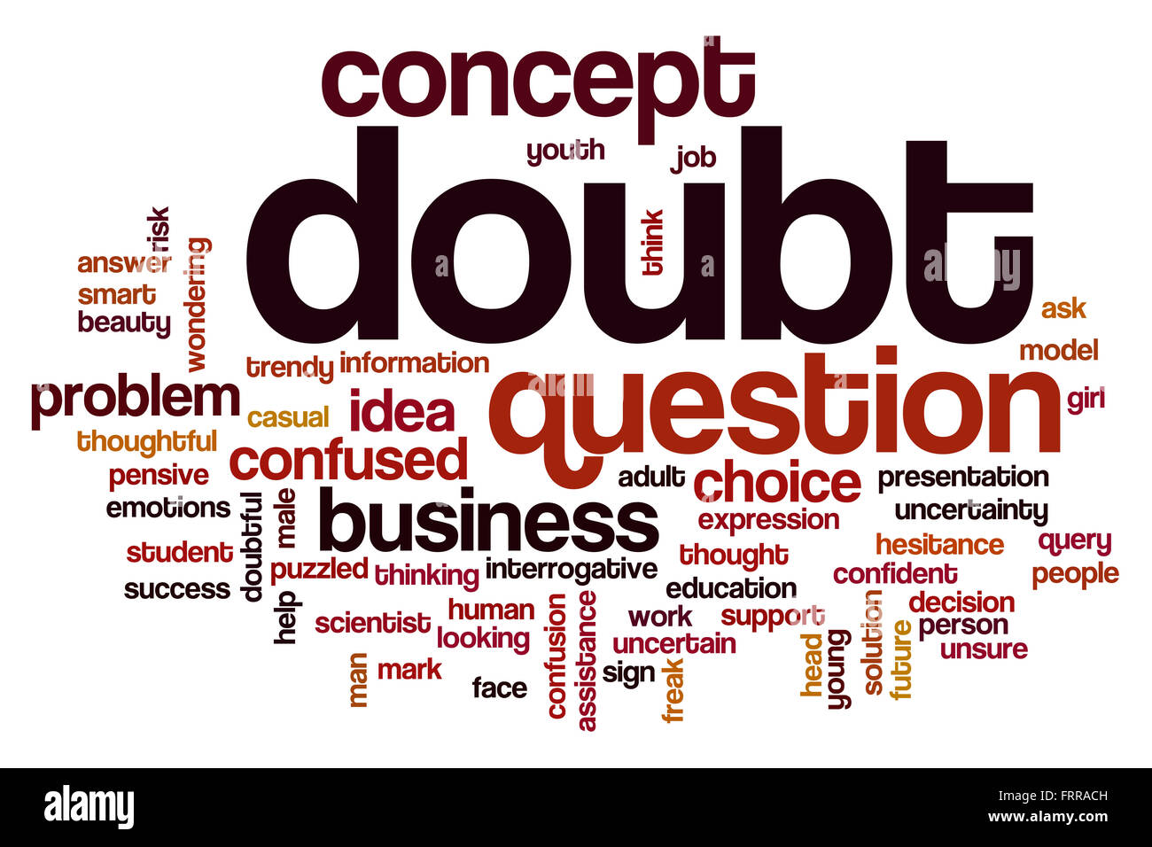 Doubt word cloud concept with question problem related tags Stock Photo