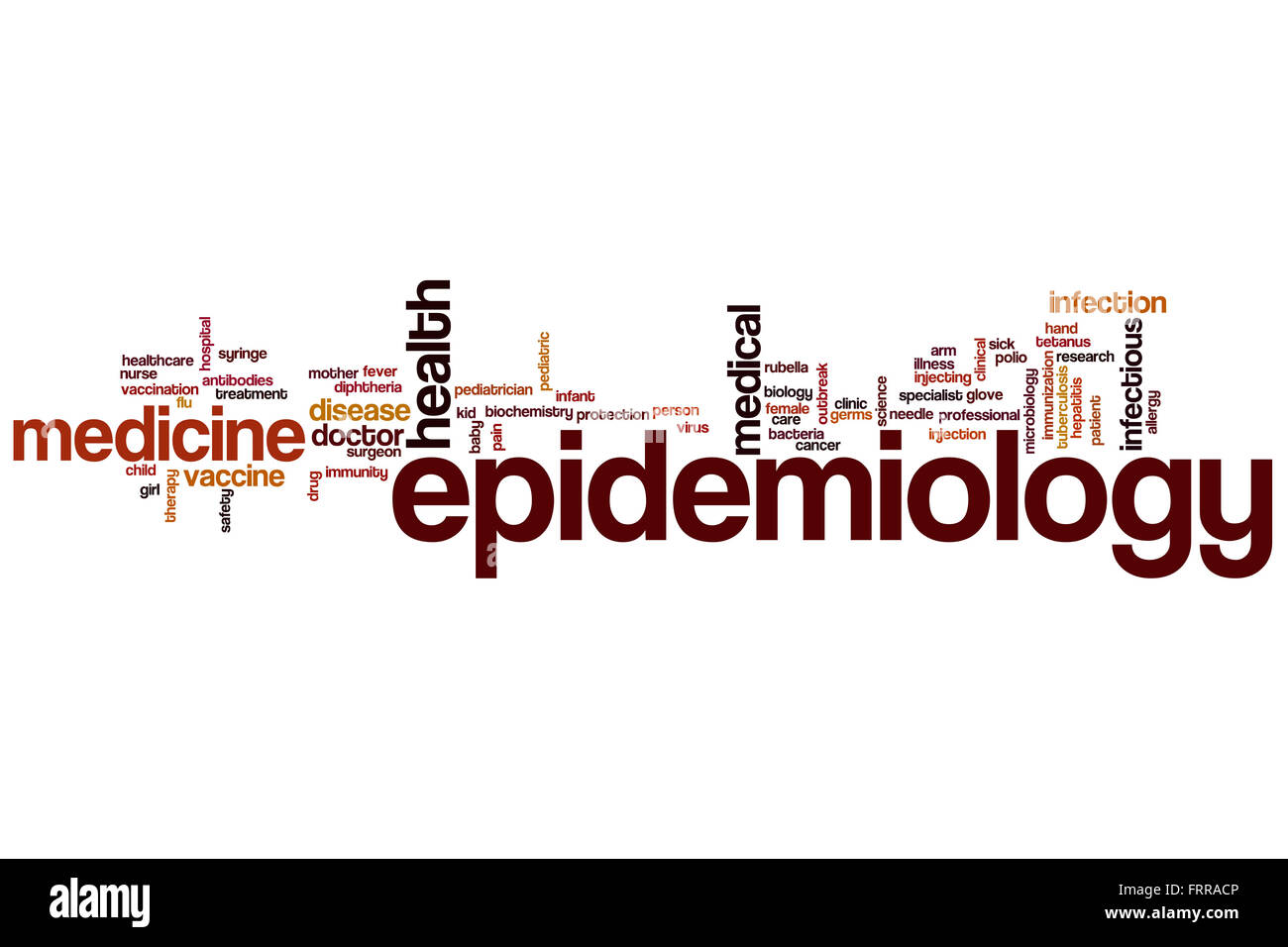 Epidemiology word cloud concept with medicine disease related tags Stock Photo
