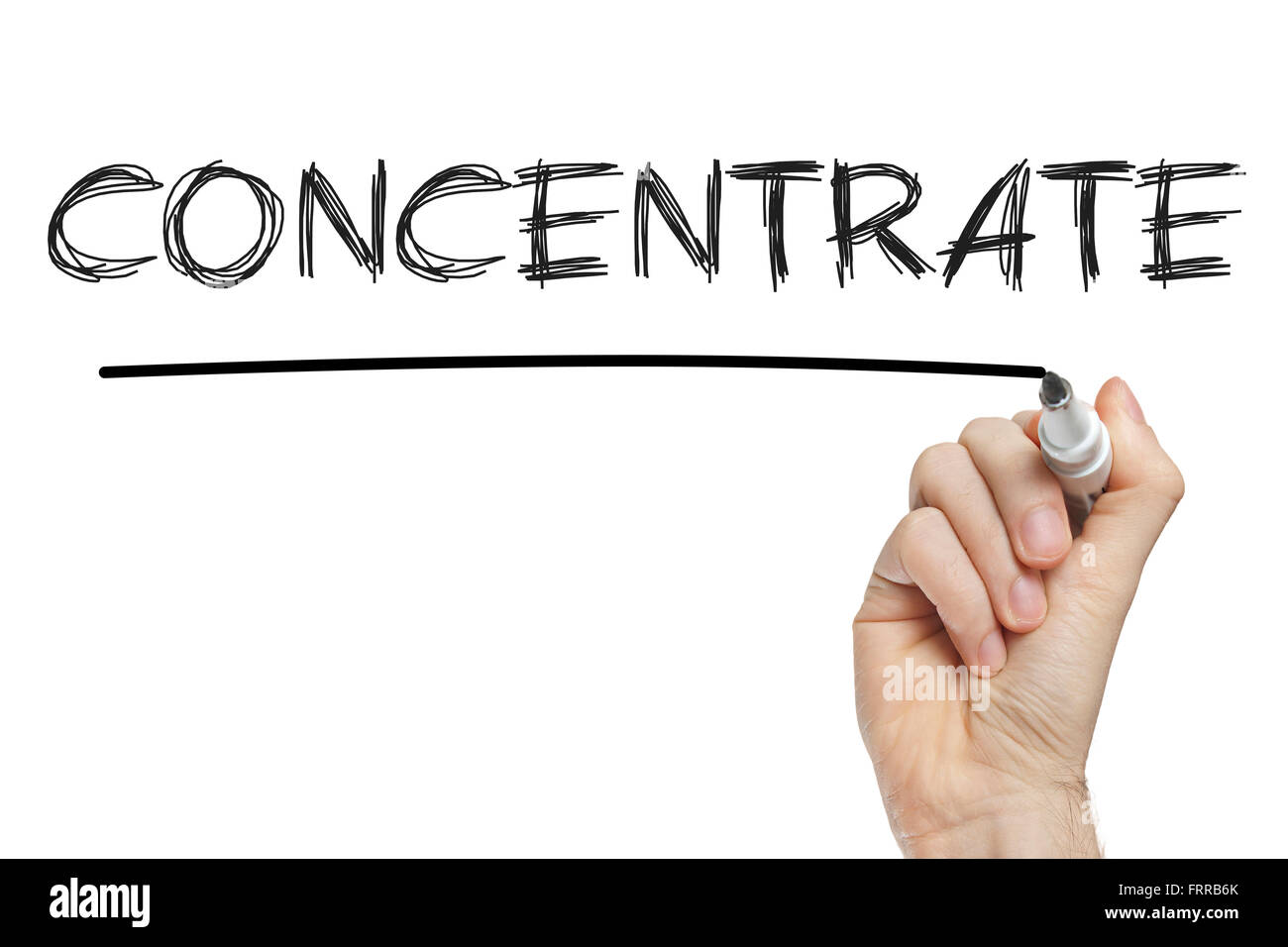 Hand writing concentrate on a white board Stock Photo Alamy
