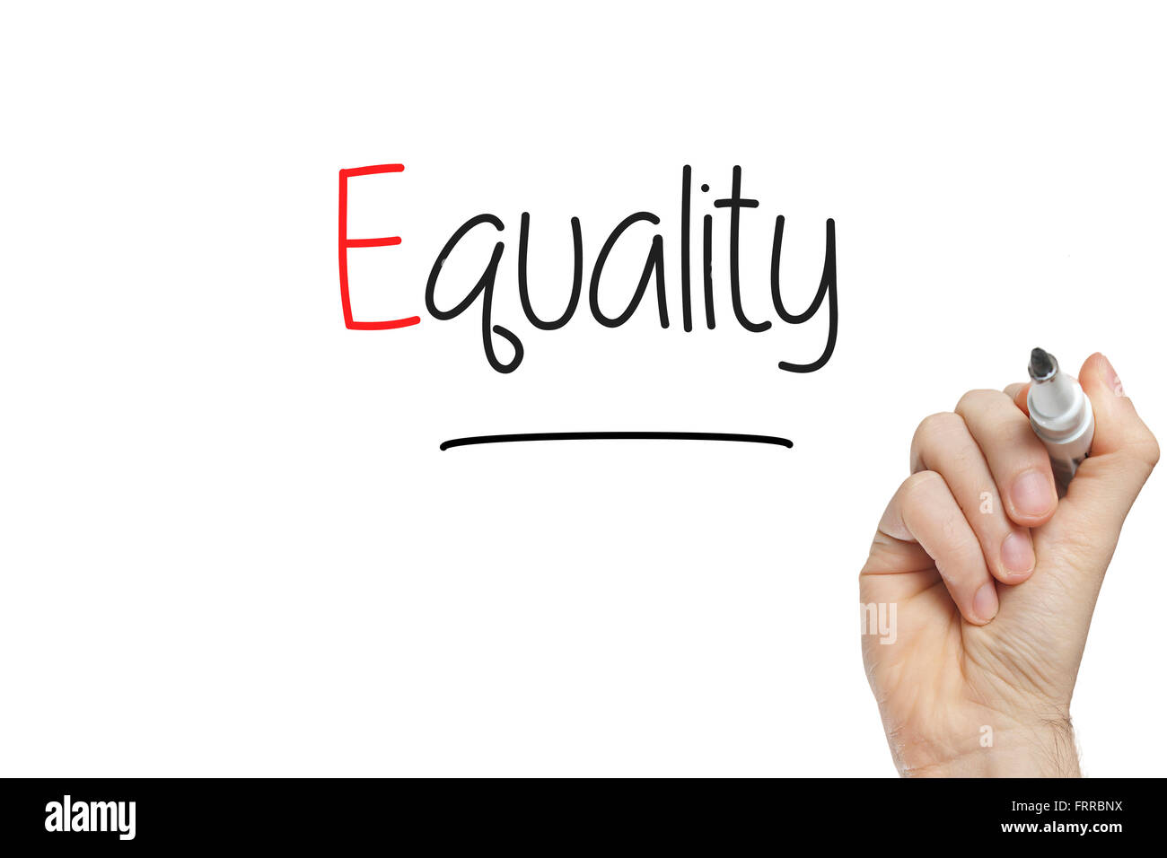 Hand writing equality on a white board Stock Photo