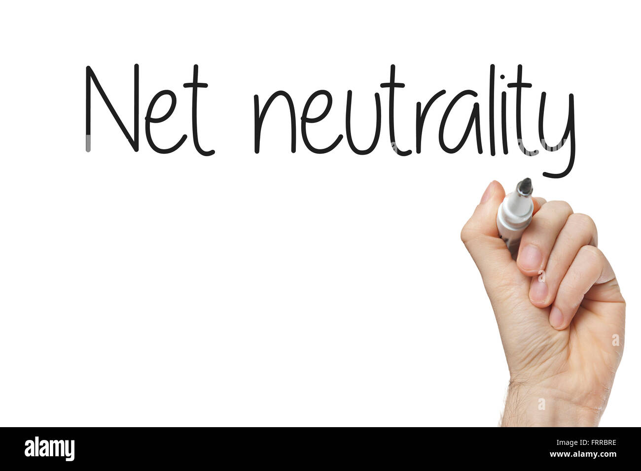 Hand writing net neutrality on a white board Stock Photo