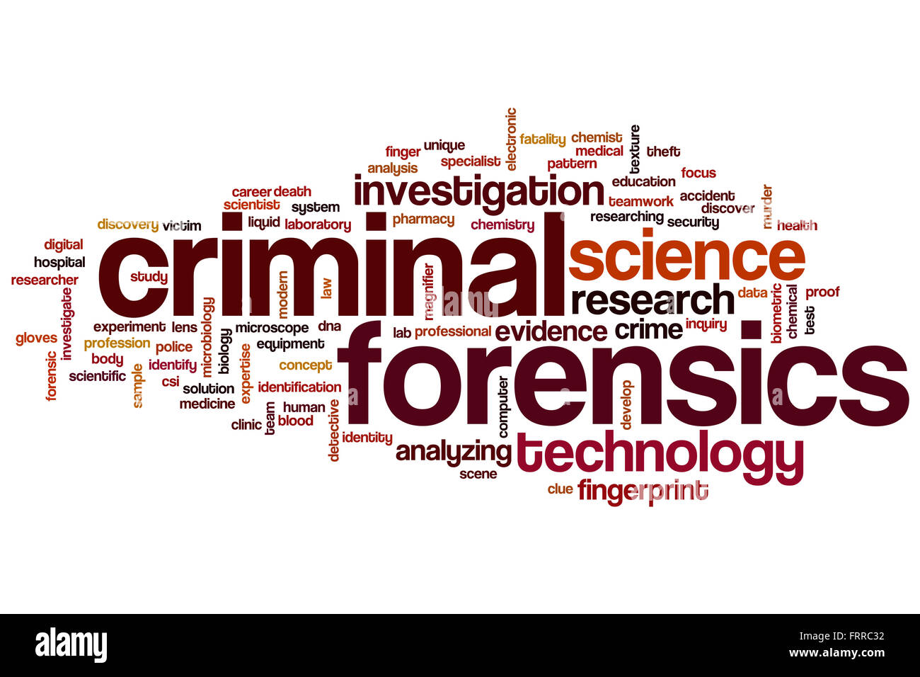 Criminal forensics concept word cloud background Stock Photo