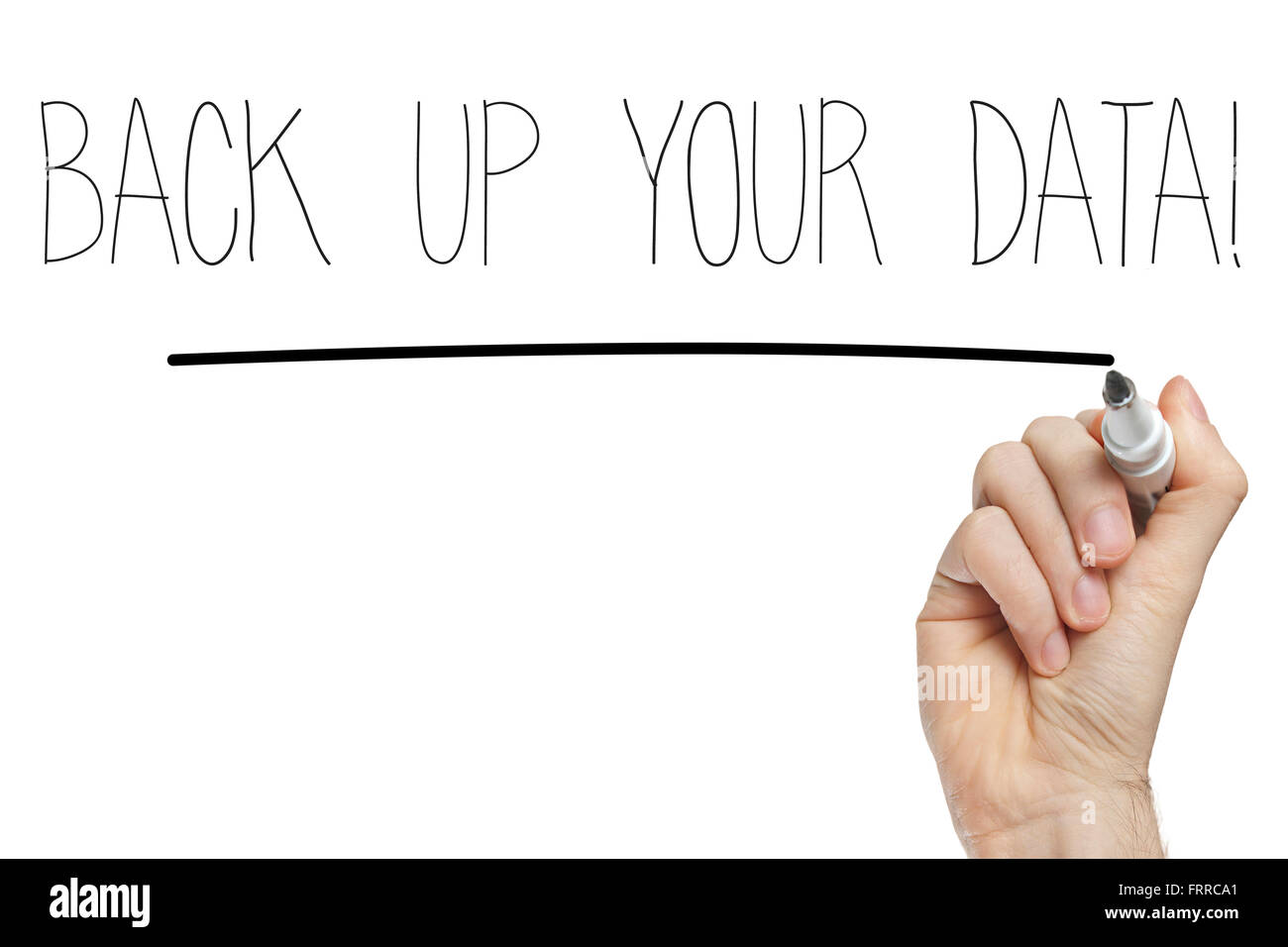 Hand writing back up your data on a white board Stock Photo