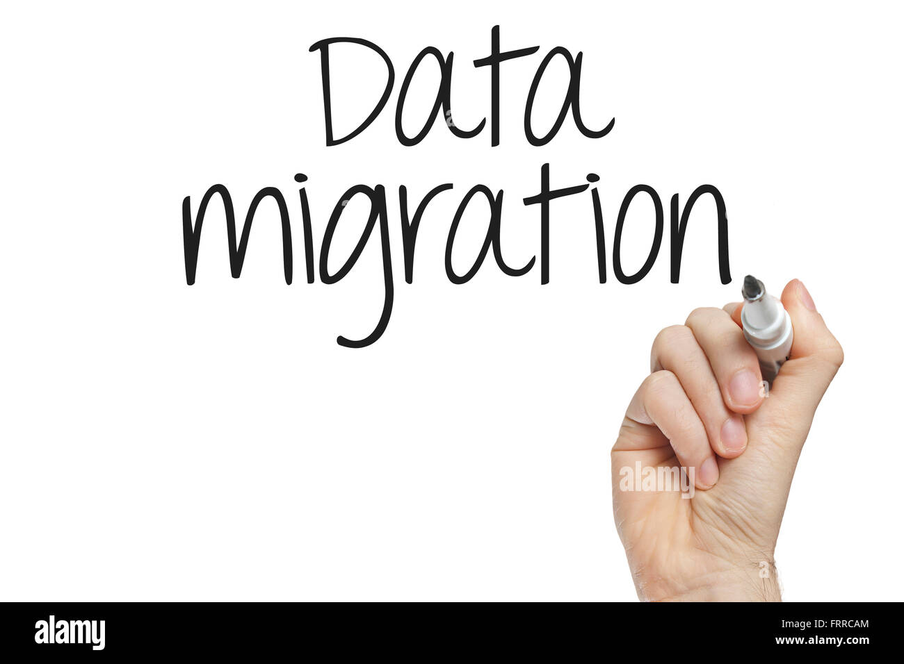 Hand writing data migration on a white board Stock Photo