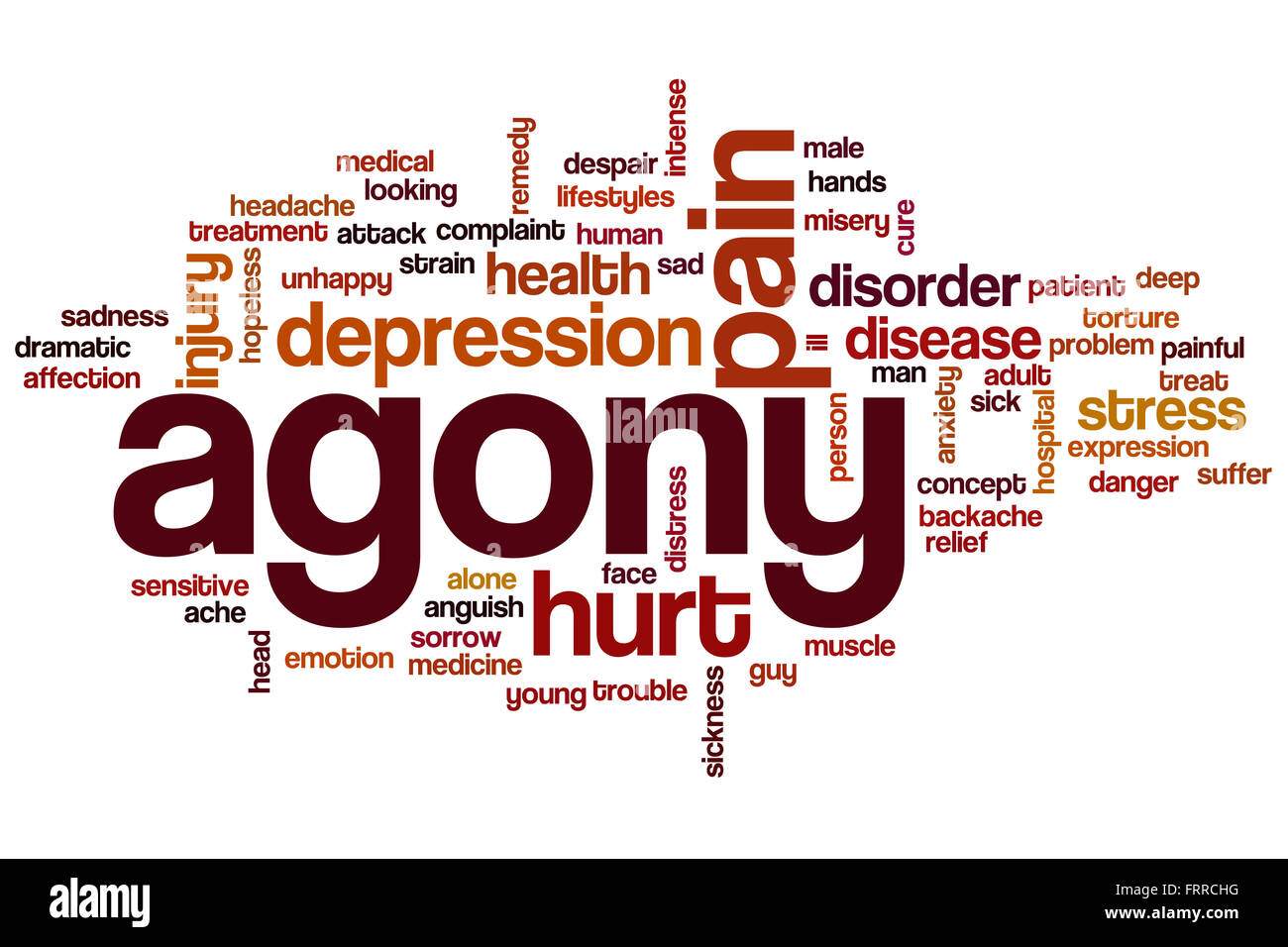 Agony word cloud concept with pain hurt related tags Stock Photo