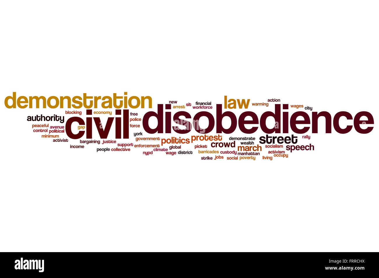 Civil disobedience word cloud concept with demonstration protest related tags Stock Photo