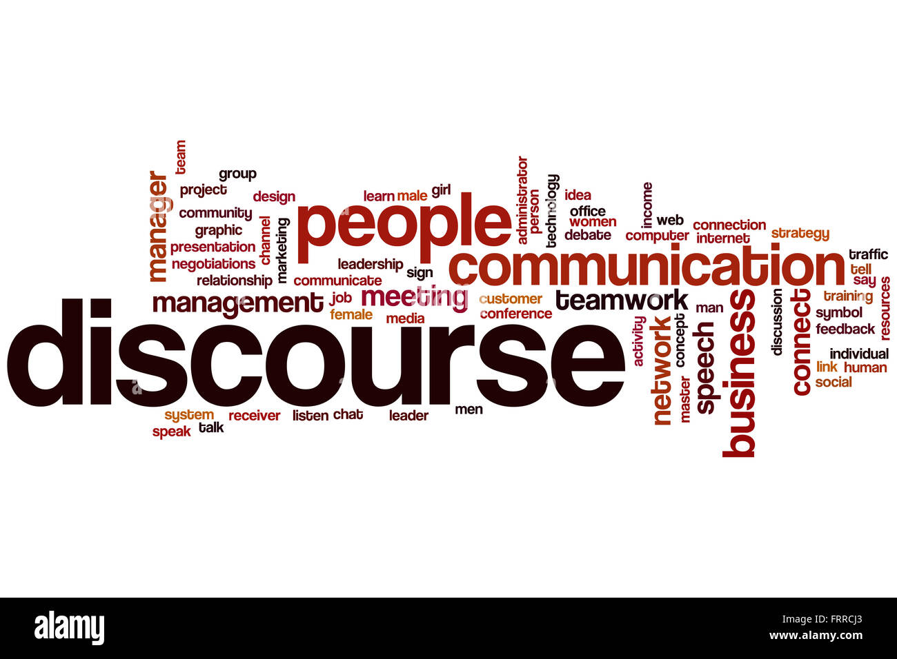 Discourse word cloud concept with communication talk related tags Stock Photo