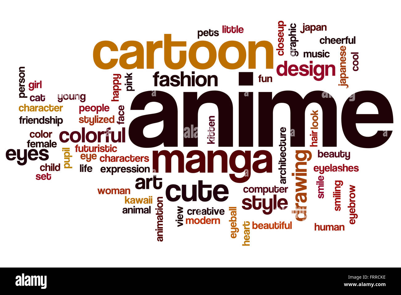 Anime word cloud concept with cartoon manga related tags Stock Photo