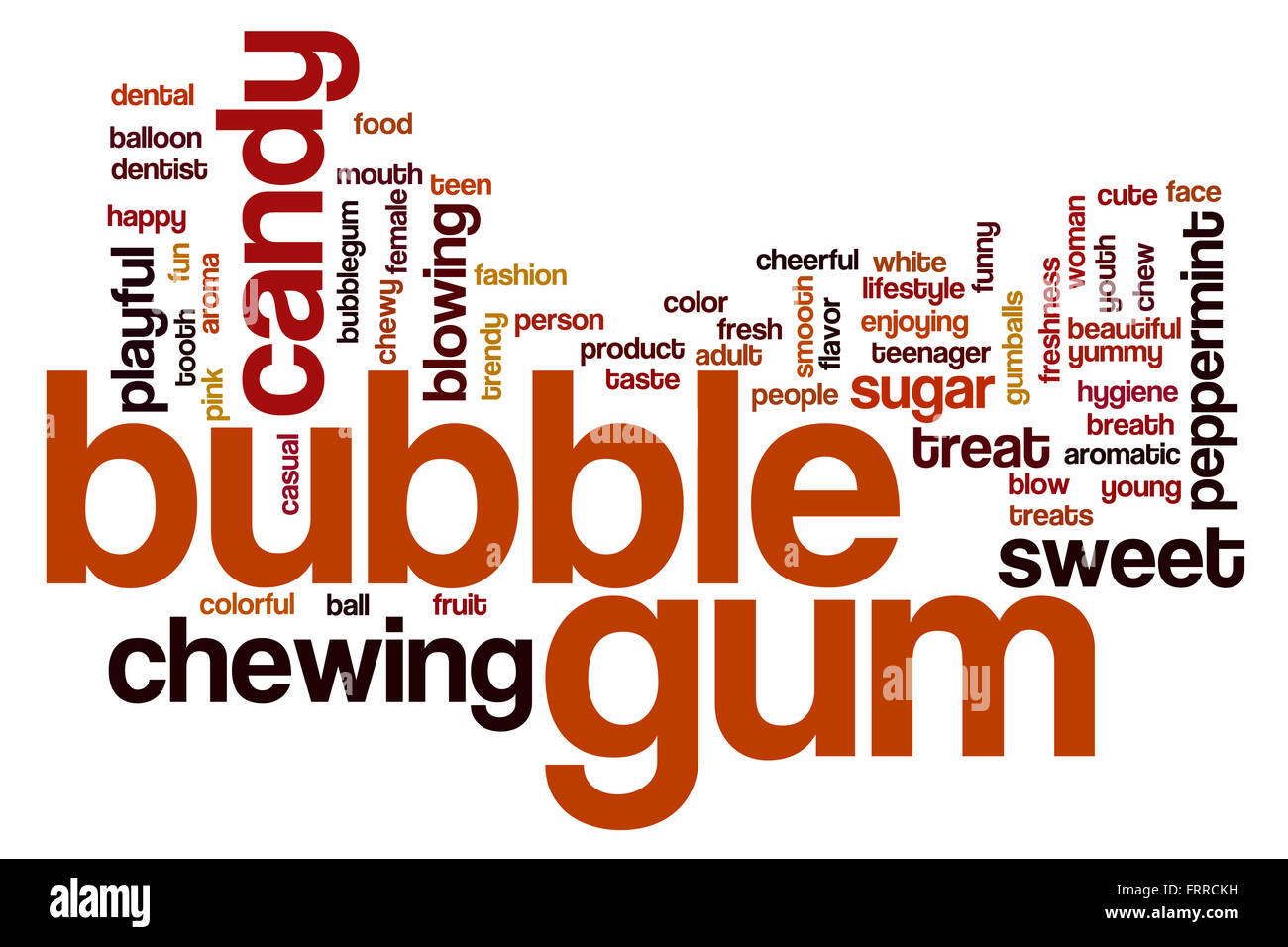 Bubble gum word cloud concept with candy chewing related tags Stock Photo
