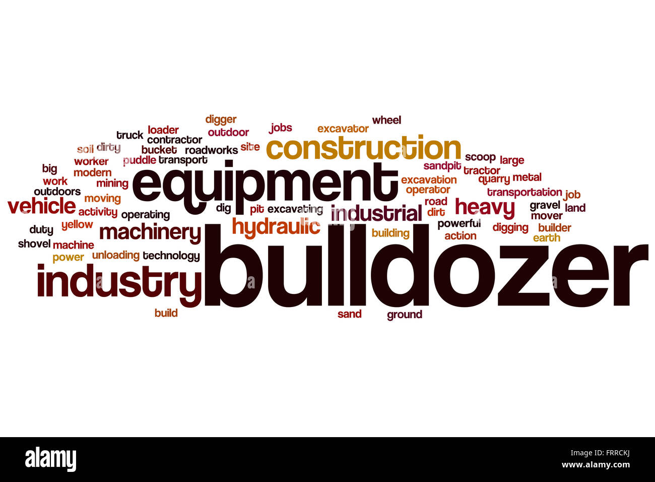 Bulldozer word cloud concept with construction equipment related tags