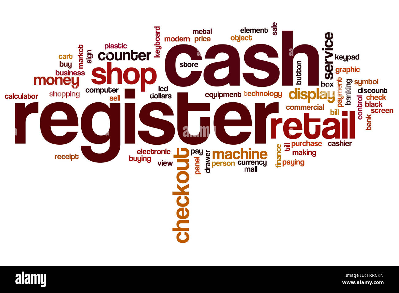 Cash register cloud concept with retail shop related tags Stock Photo