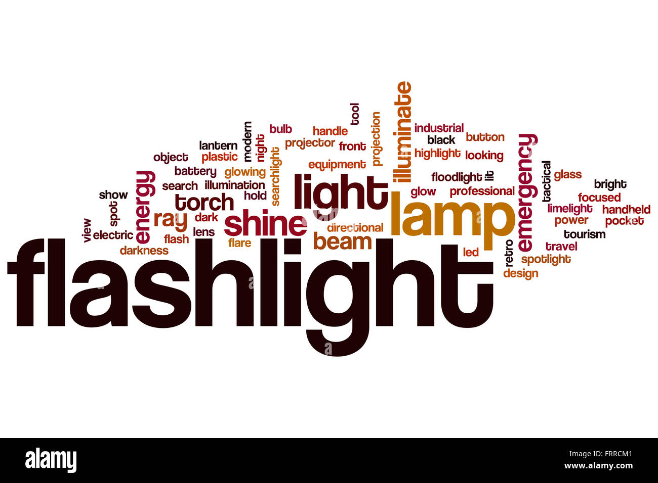 Flashlight word cloud concept with lamp shine related tags Stock Photo