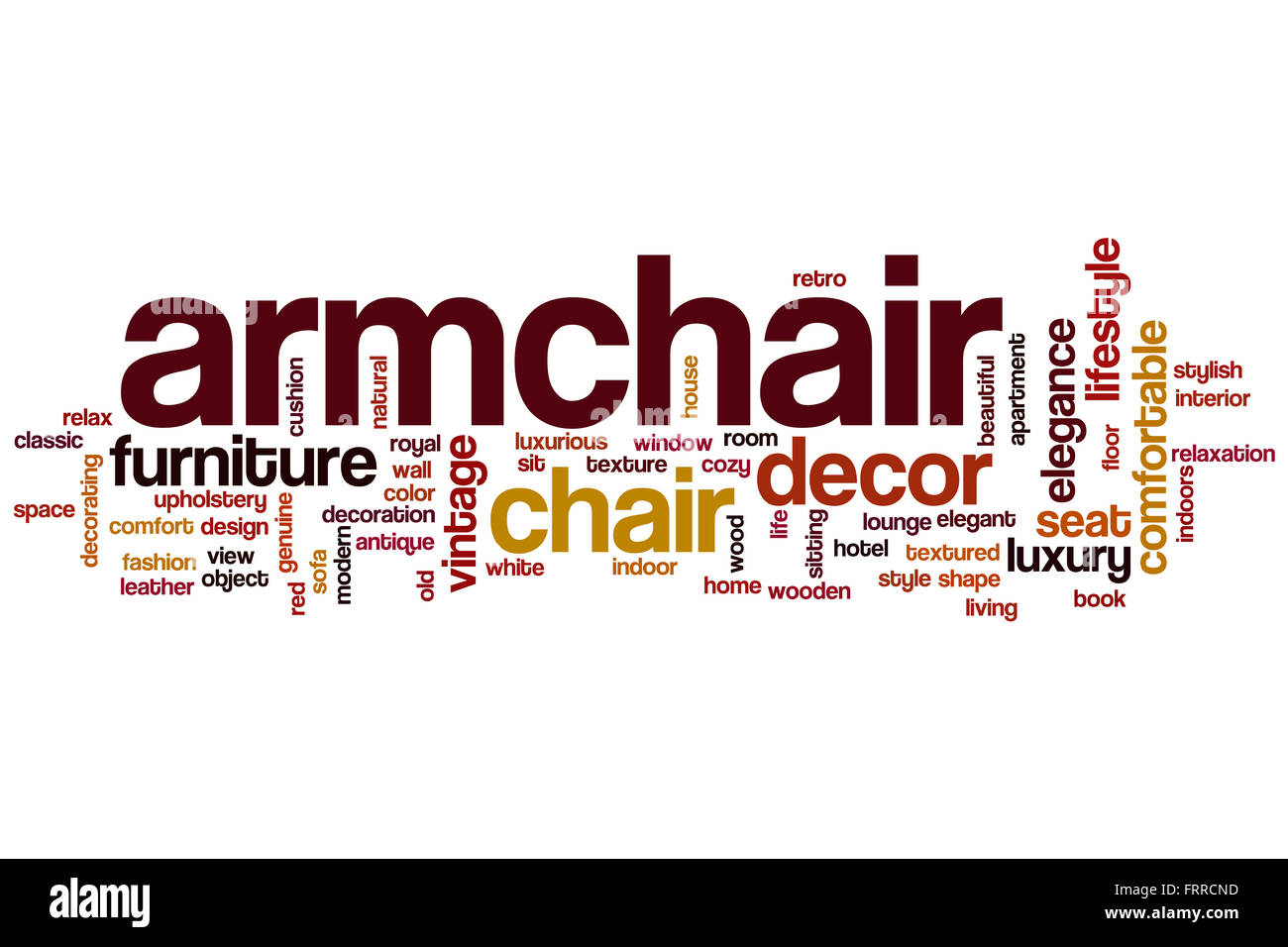 Armchair word cloud concept with decor furniture related tags Stock