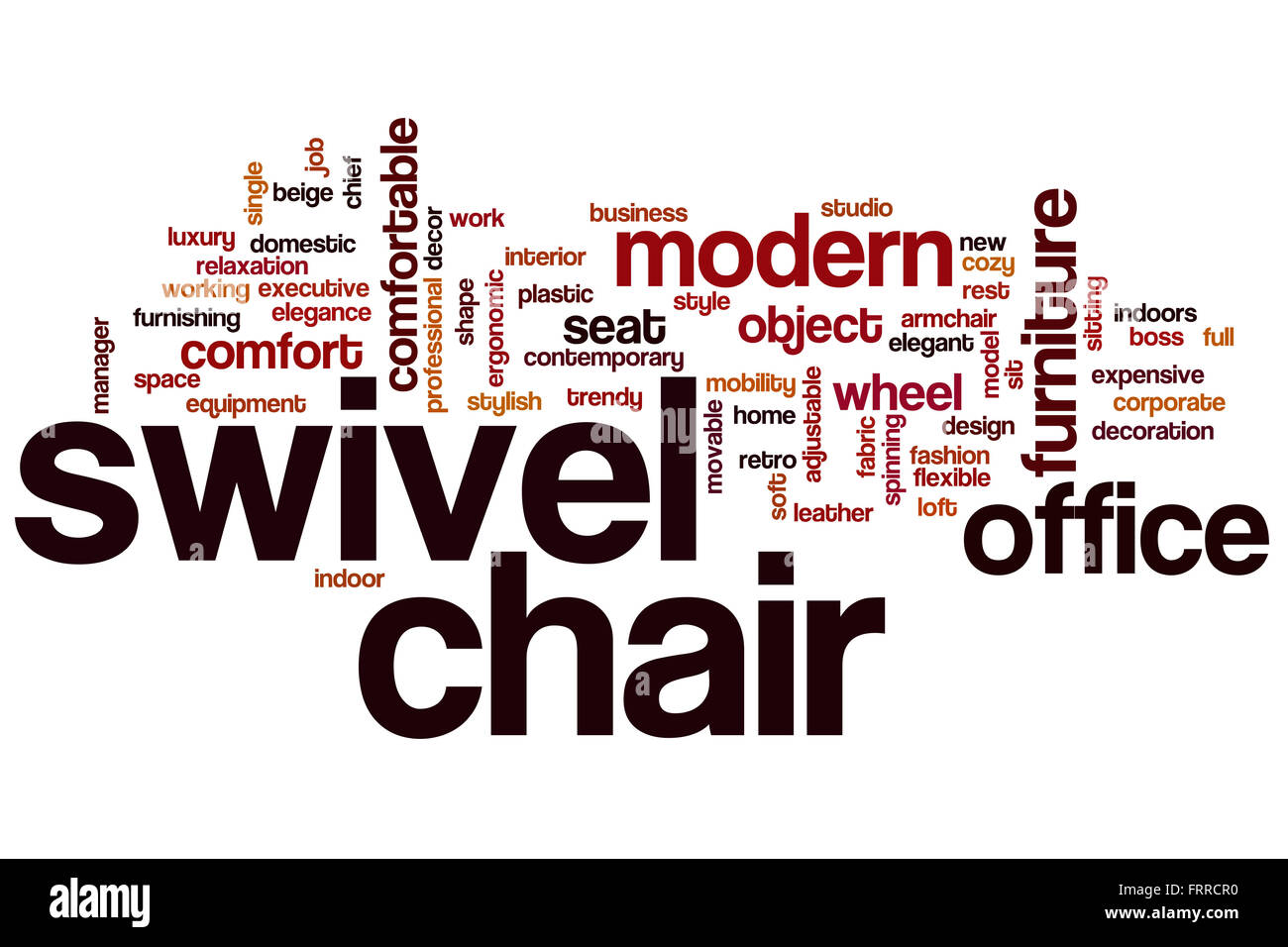 Swivel chair word cloud concept with furniture comfort related tags Stock Photo