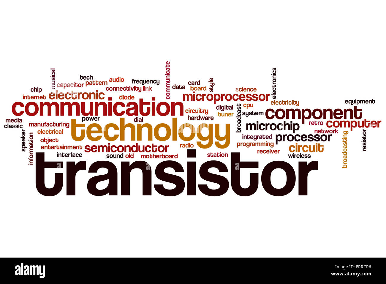 Transistor word cloud concept with technology component related tags