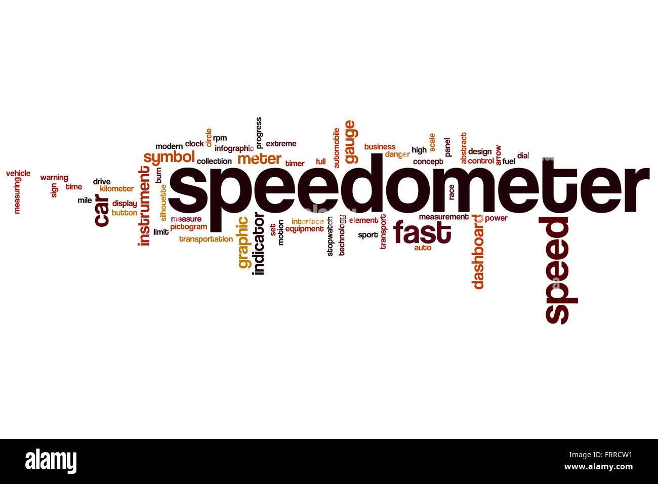 Speedometer word cloud concept with speed fast related tags Stock Photo