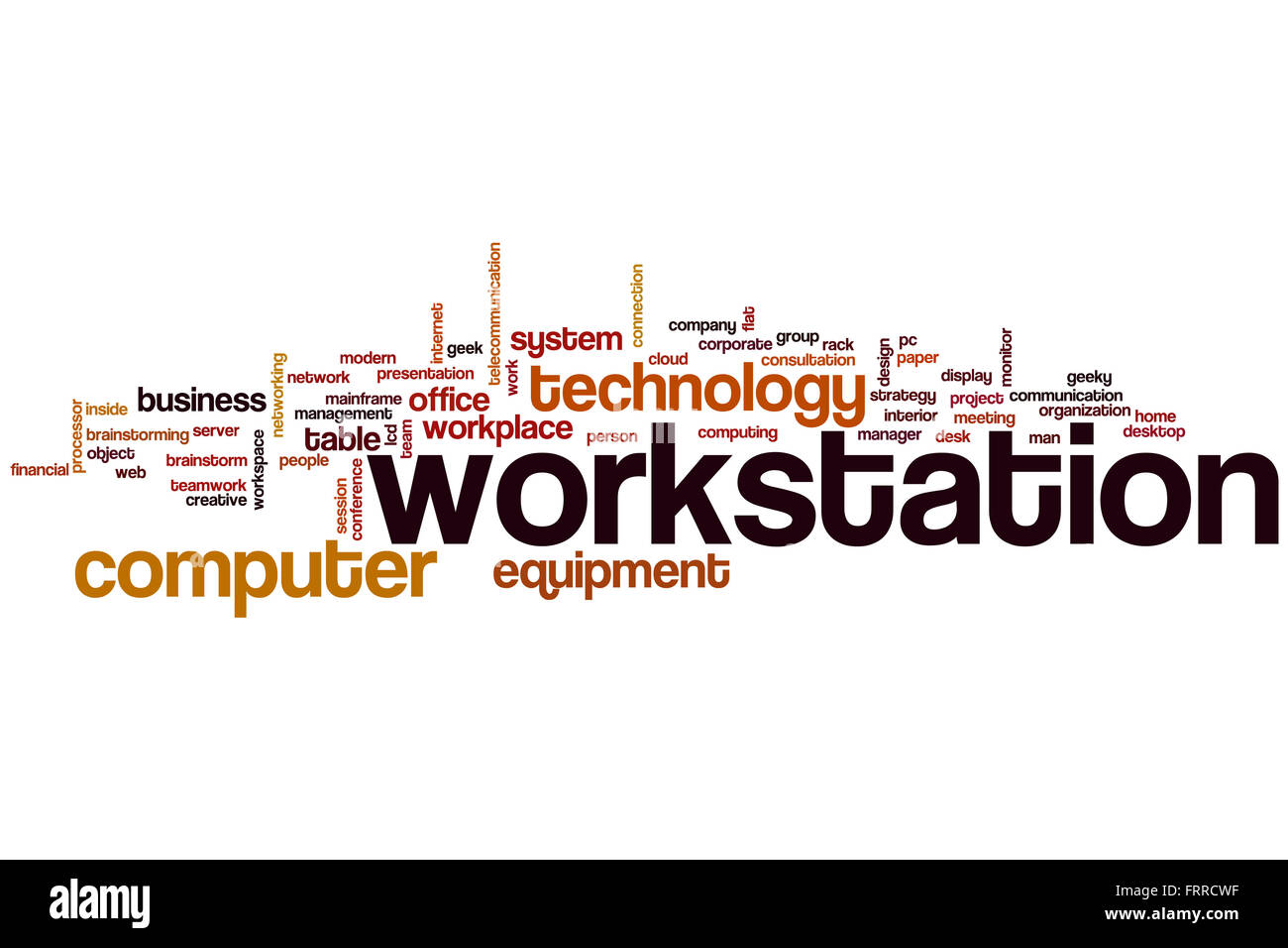Workstation word cloud concept with computer equipment related tags Stock Photo