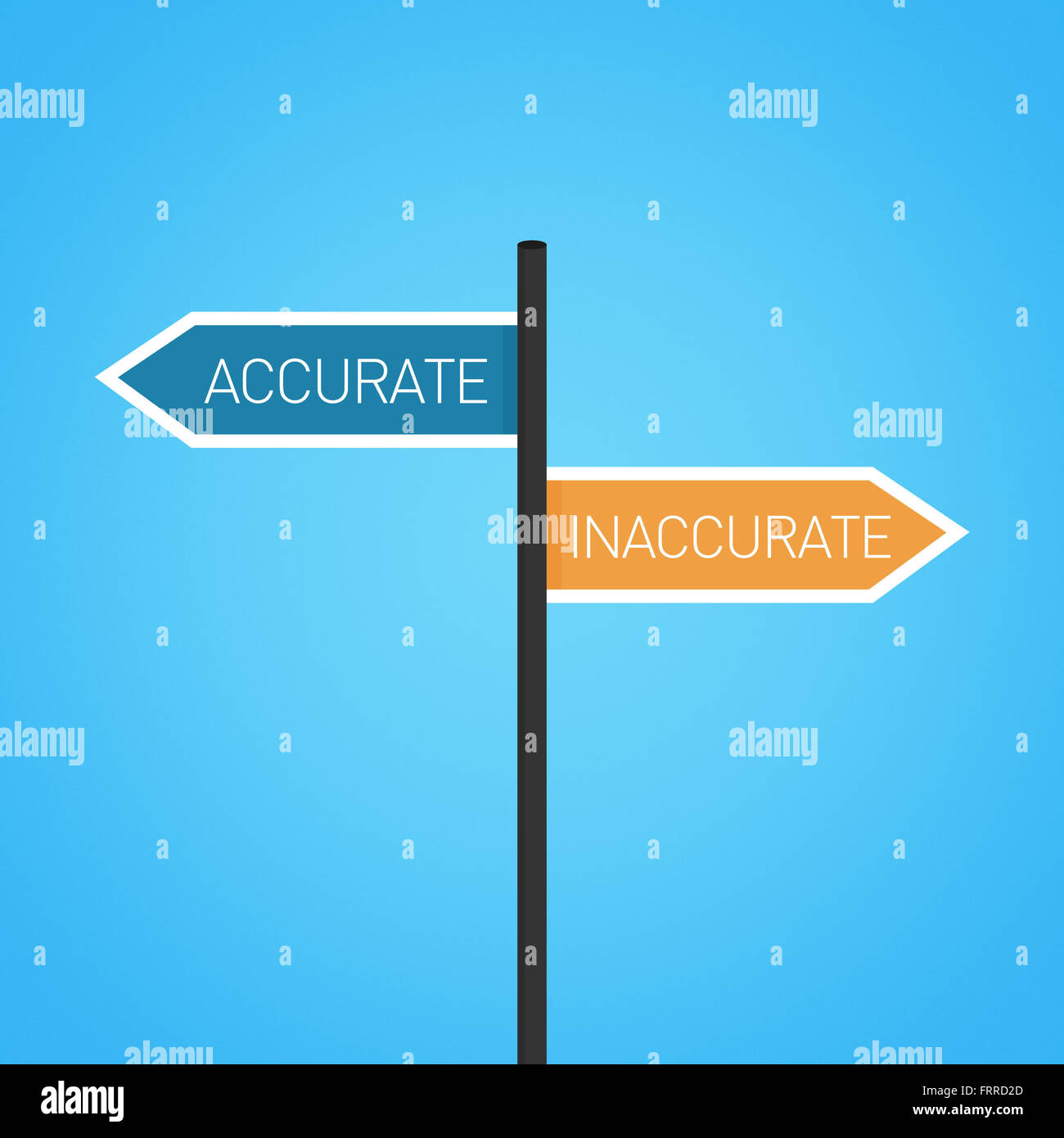 Accurate vs inaccurate choice road sign concept, flat design Stock Photo