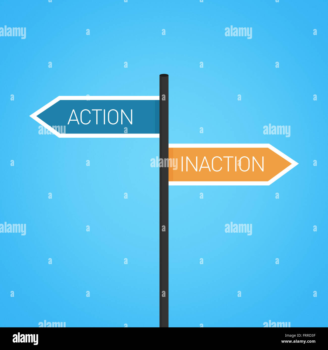 Action vs inaction choice road sign concept, flat design Stock Photo