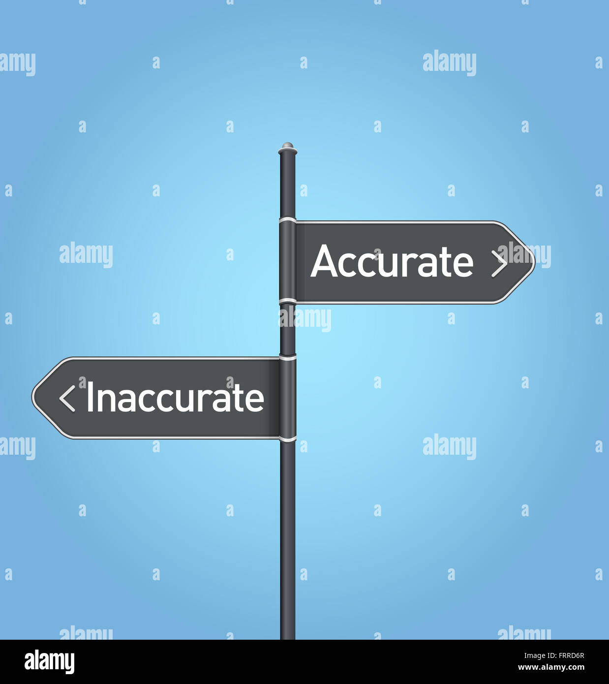 Accurate vs inaccurate choice road sign concept, flat design Stock Photo