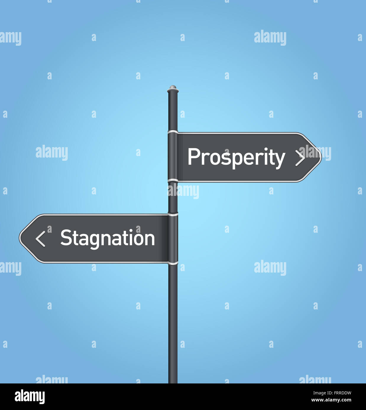 Prosperity vs stagnation choice road sign concept, flat design Stock Photo