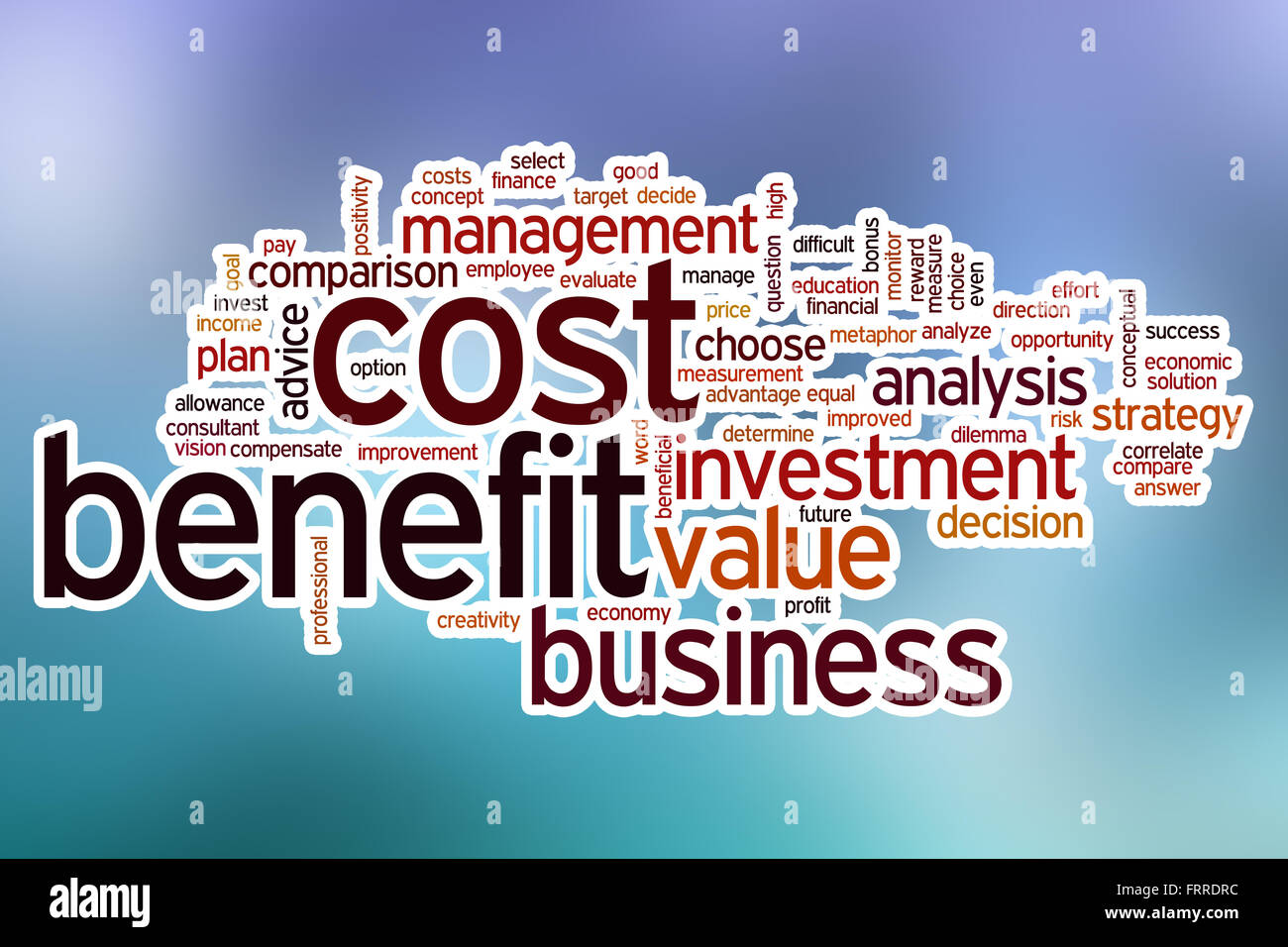 Cost benefit word cloud concept with abstract background Stock Photo