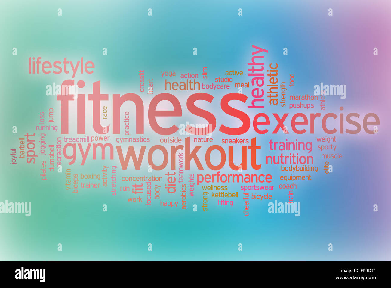 Fitness word cloud concept with abstract background Stock Photo