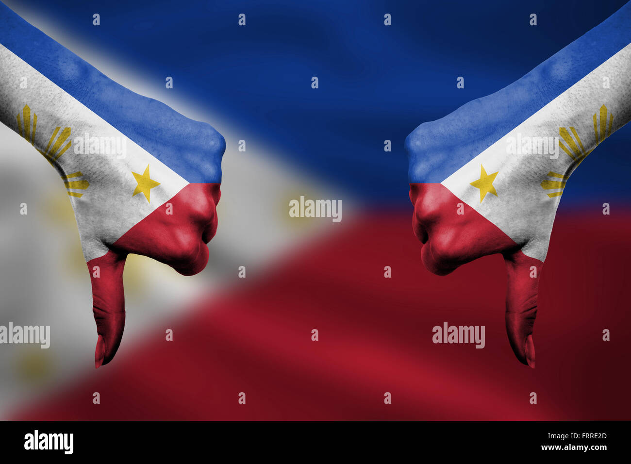 failure of The Philippines - hands gesturing thumbs down in front of ...