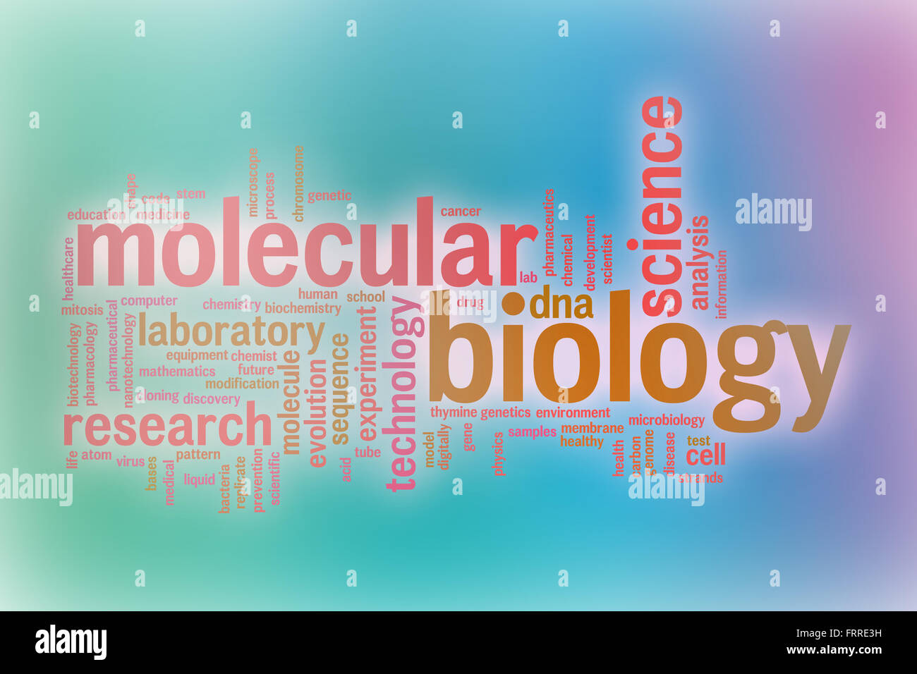 Molecular biology word cloud concept with abstract background Stock Photo