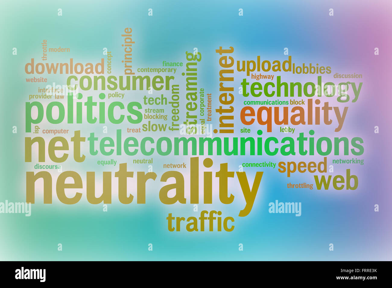 Net neutrality word cloud concept with abstract background Stock Photo