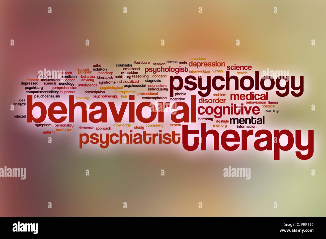 Behavioral therapy word cloud concept with abstract background Stock Photo