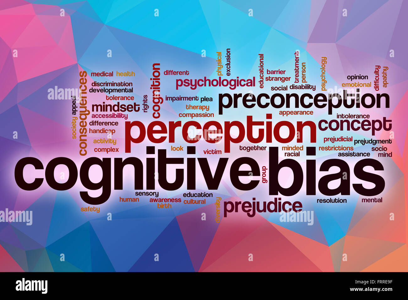 Cognitive bias word cloud concept with abstract background Stock Photo