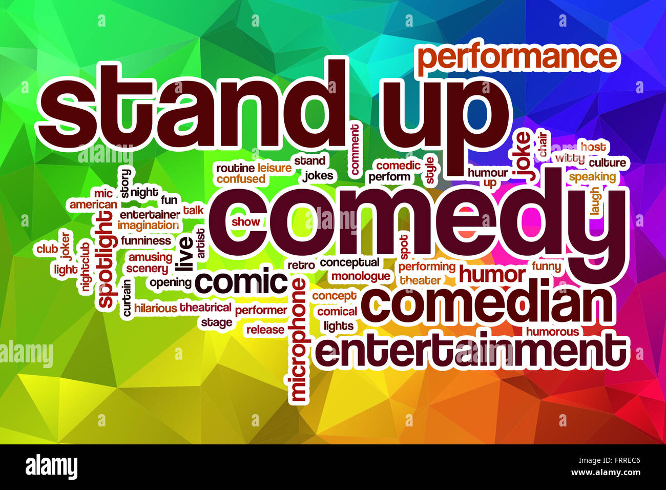 Stand up comedy word cloud concept with abstract background Stock Photo