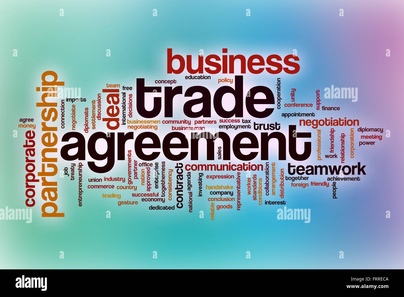 Trade agreement word cloud concept with abstract background Stock Photo