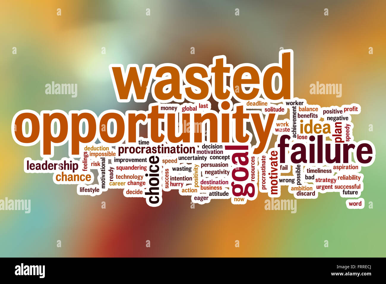 Wasted opportunity word cloud concept with abstract background Stock Photo