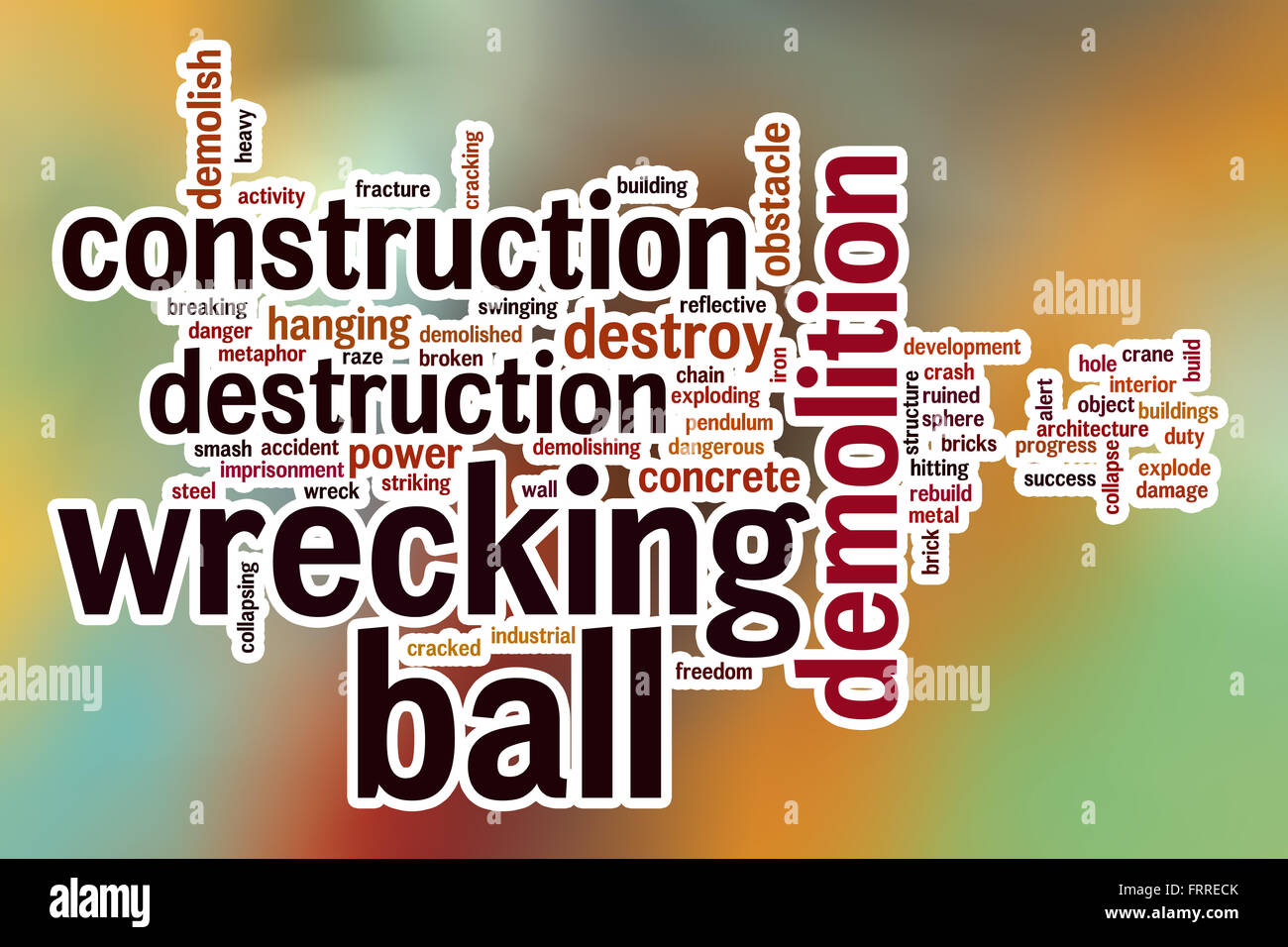 Wrecking ball word cloud concept with abstract background Stock Photo